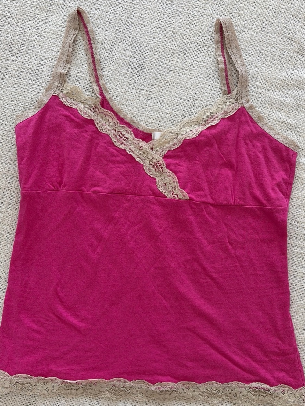 Vintage Fuchsia Lace-Trim Camisole Top